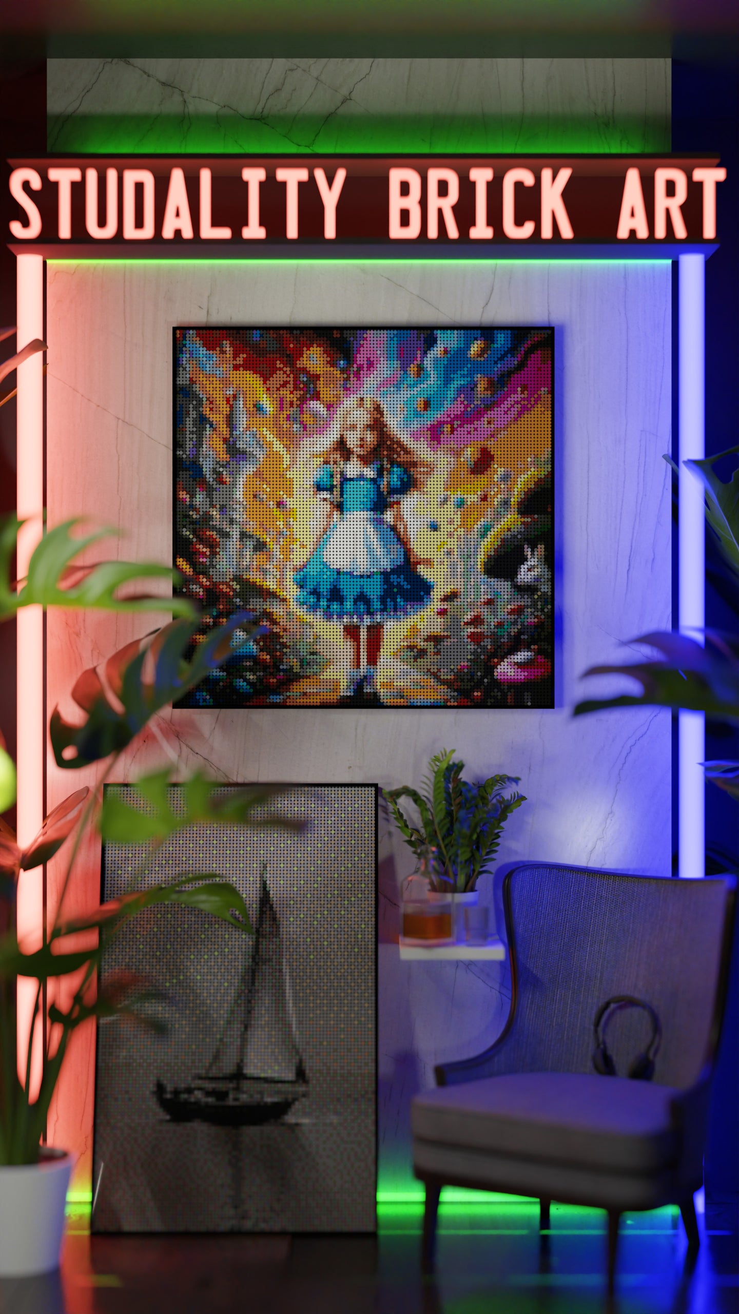 Alice in Wonderland LEGO® Style mosaic pixel art design for display